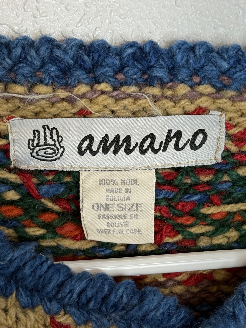 Vintage Rare Amano Hand Knit 100% Wool Rainbow Cardigan Sweater One Size - Picture 2 of 5